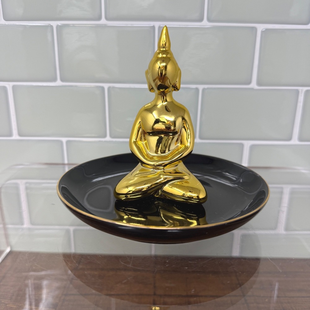 Sagebrook Home Gold Seated Buddha Ceramic Trinket Dish Catchall Ring Tray